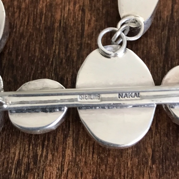 Nakai Signed Sterling Silver Navajo Gem Brooch - Picture 5 of 6